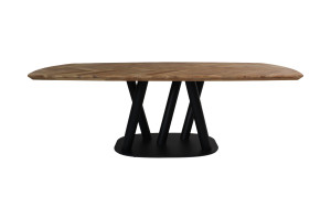 Esstisch Eiche-Tischplatte, Tisch Natureiche, Esstisch Metallgestell schwarz, Breite 200 cm