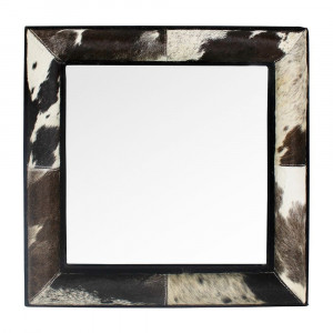 Spiegel Kuhfell, Wandspiegel Kuhfell-Rahmen, Spiegel quadratisch schwarz