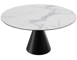 Esstisch rund Keramik-Tischplatte rund, runder Tisch Keramik Tischplatte,  Tisch weiß-grau rund,  Durchmesser 150 cm