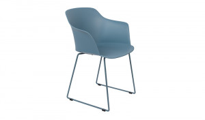 Stuhl mit Armlehne blau, Metallgestell blau, nicht gepolstert