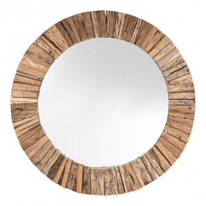 Wandspiegel rund Teak, Spiegel rund Holzrahmen, Wandspiegel Holz, Durchmesser 60 cm