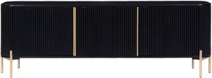 TV Schrank schwarz-Gold  Massivholz, Fernseherschrank schwarz Holz, Sideboard Holz schwarz, Breite 145 cm