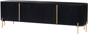 TV Schrank schwarz-Gold  Massivholz, Fernseherschrank schwarz Holz, Sideboard Holz schwarz, Breite 180 cm