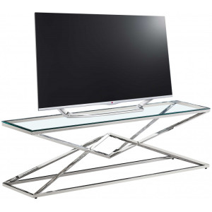 TV Regal Silber, Fernseher Regal Glas Metall,  Breite 160 cm