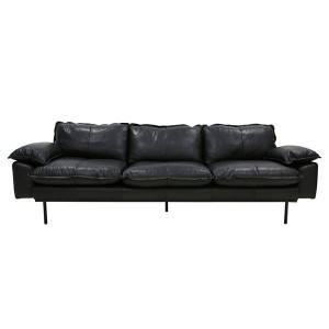 Sofa Leder schwarz drei-Sitzer, Leder Sofa schwarz 3-Sitzer, Breite 225 cm