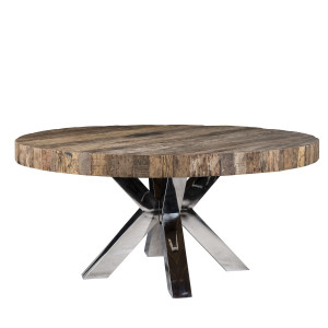Tisch rund verchromtes Gestell, runder Esstisch Holz Metall, Tisch Metallgestell, Durchmesser 140 cm 