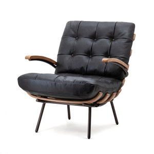 Ledersessel schwarz, Sessel schwarz mit Armlehnen, Sessel Industriedesign in schwarz