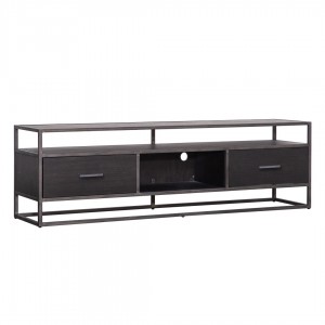 Lowboard schwarz Metall, TV Schrank schwarz Holz, Fernsehschrank schwarz, Breite 185 cm