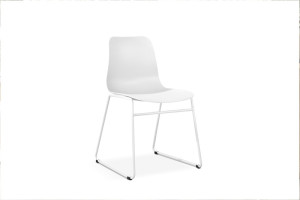 Stuhl weiß Kunststoff-Metall, Objekt-Stuhl weiß Kufengestell 