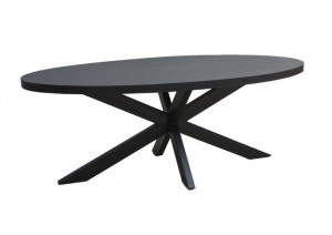 Esstisch schwarz oval, ovaler Tisch schwarz Metall Holz, Breite 240 cm