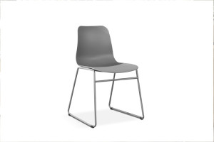 Stuhl grau Kunststoff-Metall, Objekt-Stuhl grau Kufengestell 