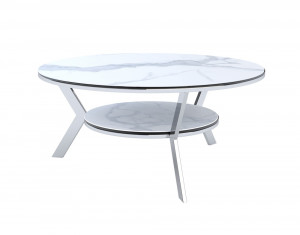 Couchtisch weiß rund, runder Couchtisch Keramik-Glas Tischplatte Marmoroptik,  Durchmesser 90 cm