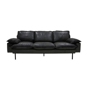 Sofa schwarz Leder, Leder Sofa, Breite 225 cm 