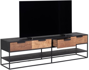 TV Schrank schwarz Naturholz, Fernseheschrank Holz Naturholz, TV Konsole mit Schubladen,  Breite 180 cm