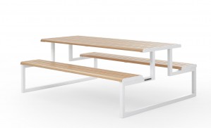 Gruppensitzbank weiß, Sitzgruppe Aluminium weiß, Picknick Sitzgruppe weiß, Gartentisch mit Bank weiß, Picknickbank weiß, Breite 200 cm