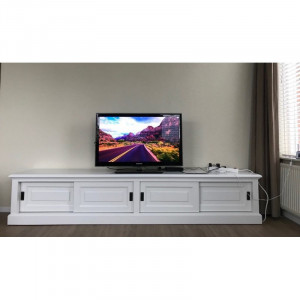 TV Schrank weiß, Lowboard weiß mit Schiebetüren  Fernsehschrank weiß Landhaus,  Breite 200 cm
