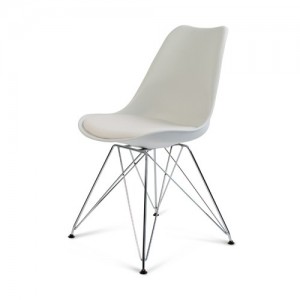 Stuhl weiß, Stuhl gepolstert mit Metallgestell verchromt