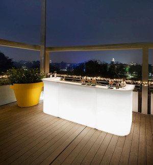 Bar weiß outdoor Bar, Barheke Kunststoff, outdoor Bartresen mit Beleuchtung, Bar outdoor, Breite 290 cm