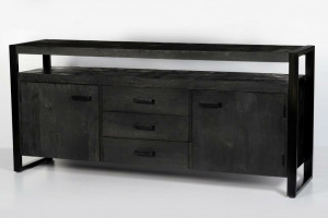 Sideboard schwarz mit Schubladen, Anrichte schwarz Industriedesign,  Breite 180 cm
