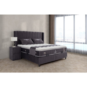 Gepolstertes Bett mit Matratze und Kopfteil, Bett grau mit Kopfteil,  Breite 180 cm