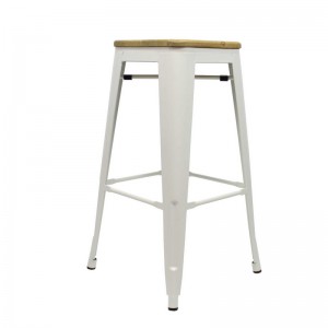 Metall-Hocker weiß Holz Sitzfläche, Barhocker Industriedesign weiß , Sitzhöhe 76 cm