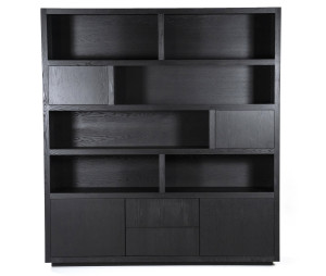 Schrank modern schwarz, Schrank schwarz mit vier Türen und zwei Schubladen, Wohnzimmerschrank schwarz Holz, Breite 200 cm