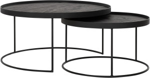 2er Set Couchtisch rund schwarz,  Kaffeetisch rund Holz,  runder Couchtisch schwarz, Durchmesser 60-80 cm