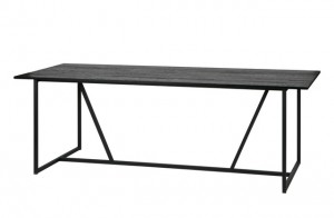 Tisch schwarz Metall-Gestell, Esstisch schwarz Massivholz, Breite 220 cm