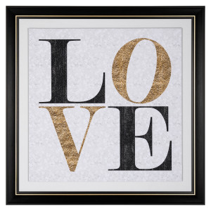 Bild Love schwarz-Gold, Wandbild Love Gold, Maße 90x90 cm